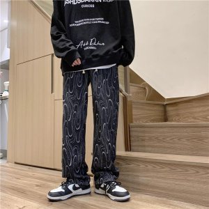 (image for) American style jeans for men and women high street straight retro jacquard pants K5012-P43