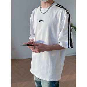 (image for) 1110-22088-P73 three-bar stripe splicing short-sleeved T-shirt simple printed tee