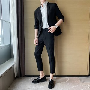 (image for) Light and mature style men\'s Korean style slim-fit nine-point pants mid-sleeve suit suit short-sleeved suit trendy LJT2205-P205