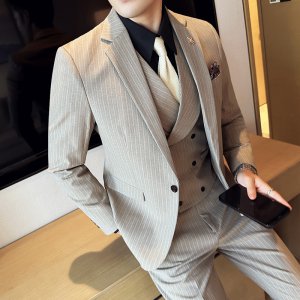 (image for) Korean style slim business suit double-breasted vest striped suit 1819A-P270
