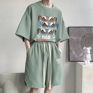 (image for) Hong Kong style 2022 simple oversize lion awakening design ice silk breathable short-sleeved suit TZ8917P65